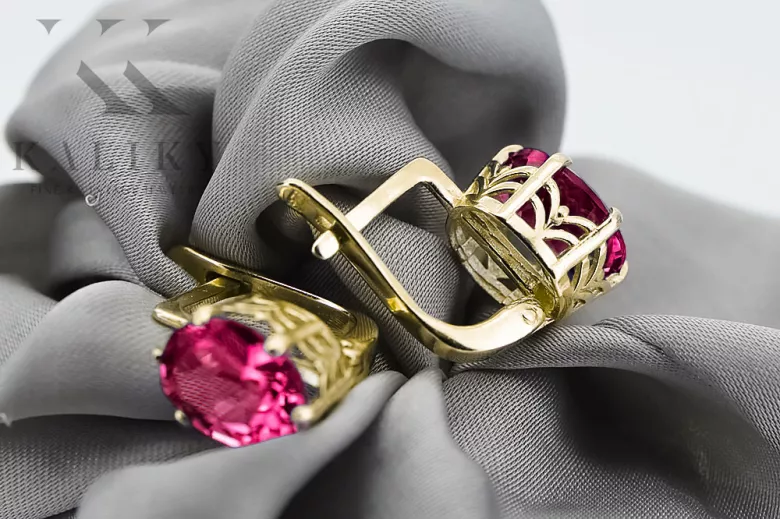 Kolczyki z żółtego 8k złota 333 z Rubinem vec003x-rb ZSRR Styl Vintage Art Deco